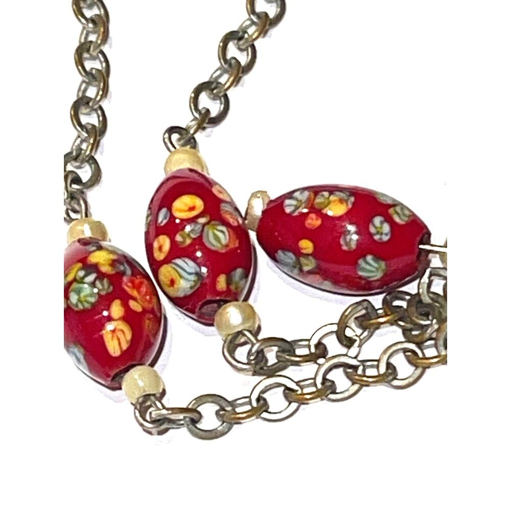 Vintage Silver Beaded Venetian Murano Millefiori Necklace Lot Blue and Red - Picture 7 of 10